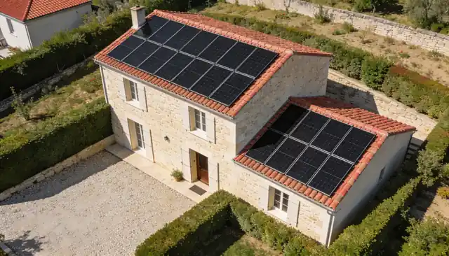 Grande maison française avec installation photovoltaïque 9 kWc vue aérienne